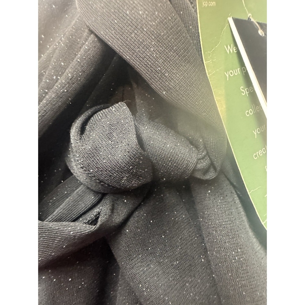 New Blu Sage Women's Black Chiffon Silver Glitter Wide Leg Belted Lined Pants L - Picture 5 of 8